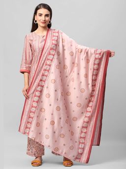 Shree - Women Modal Chanderi Baby Pink Printed Kurta Comfort Pant Dupatta (Set Of 3)