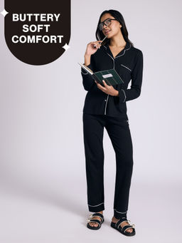 Nykd by Nykaa - Buttery Soft Cotton Modal Button-Down Pyjama Set Of 2 Nys926 Black
