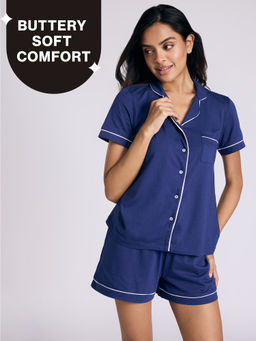 Nykd by Nykaa - Buttery Soft Cotton Modal Button-Down Shorts Set Of 2 Nys927 Navy