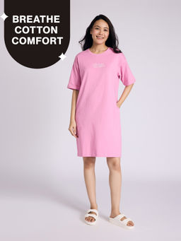 Nykd by Nykaa - Breathe Cotton Relaxed Sleep Dress With Pockets Nys944 Pink