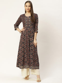 Maaesa - Blue Printed & Embroided Rayon Anarkali