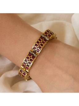 Malaiyyo - Ruby Stone Antique Gold Plated Bracelet
