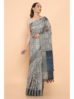 Soch - Women Multi-Color Cotton Printed Saree with Unstitched Blouse