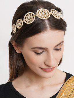 Karatcart - Traditional Gold Plated Floral White Kundan Studded Hairband for Women