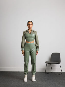 Muvazo - Green Verdant Vogue Leather Co-Ord (Set of 2)