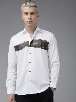 The Bear House - Ardor Edition Men White Printed Slim Fit Cotton Lycra Casual Shirt