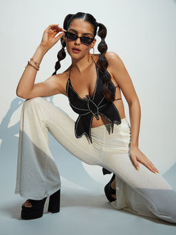 MIXT by Nykaa Fashion - Black Embellished Halter Neck Fitted Top