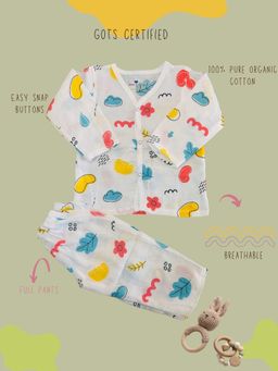 Tittertots - Unisex Multi-Color Printed Jhabla With Pyjama