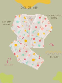 Tittertots - Unisex Multi-Color Printed Jhabla With Pyjama
