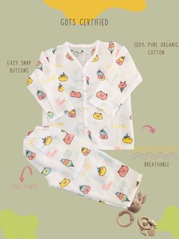 Tittertots - Unisex Multi-Color Printed Jhabla With Pyjama