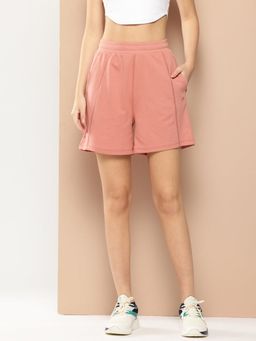 Alcis - Women Cotton Polyester Regular Fit Athleisure Wear Peach Solid Shorts