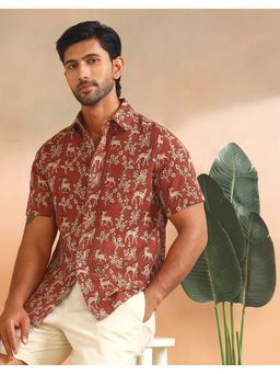 Fabindia - Rust Cotton Bagru Printed Slim Fit Shirt