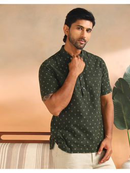 Fabindia - Green Cotton Slim Fit Mid Placket Shirt