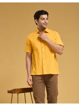 Fabindia - Yellow Cotton Solid Bush Shirt