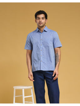 Fabindia - Blue Cotton Solid Bush Shirt