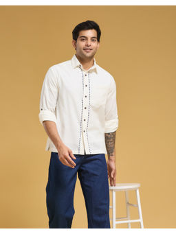 Fabindia - Off White Cotton Embroidered Regular Shirt