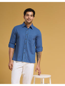Fabindia - Blue Cotton Embroidered Regular Shirt