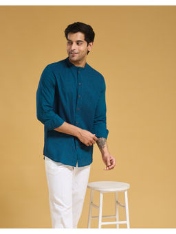 Fabindia - Teal Cotton Solid Regular Shirt