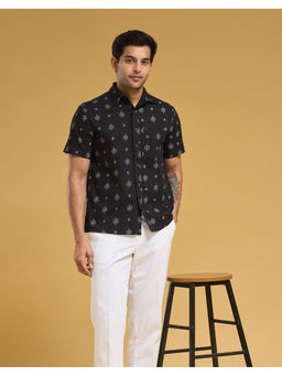 Fabindia - Black Cotton Printed Bush Shirt