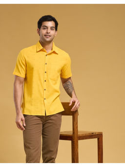 Fabindia - Yellow Cotton Printed Bush Shirt