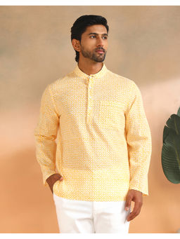 Fabindia - Yellow Cotton Hand Block Printed Mid Placket Shirt