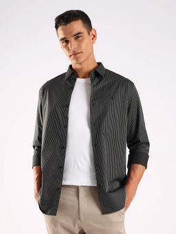 Calvin Klein - Navy Blue Striped Regular Fit Cotton Shirt