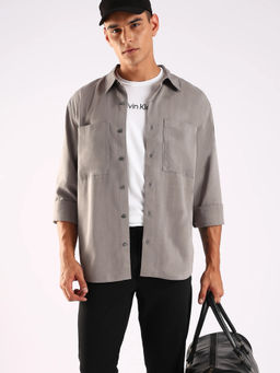 Calvin Klein - Grey Solid Relaxed Fit Lyocell Shirt