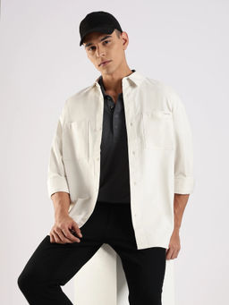 Calvin Klein - Off White Solid Oversized Fit Cotton Shirt