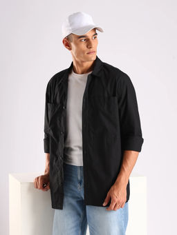 Calvin Klein - Black Solid Relaxed Fit Cotton Shirt