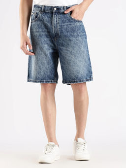 Calvin Klein - Men Blue Straight Fit Logo Mid Rise Shorts