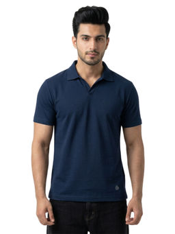 Bonjour - Men's Solid Navy Blue Half-Sleeve Polo T-Shirt