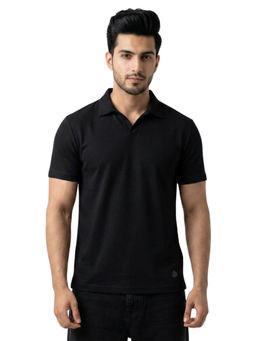 Bonjour - Men's Solid Black Half-Sleeve Polo T-Shirt