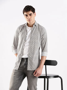 Calvin Klein - Grey Striped Slim Fit Cotton Shirt
