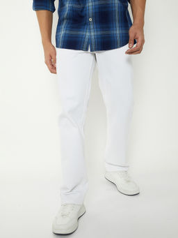 max - Men's Solid White Regular Fit Jeans