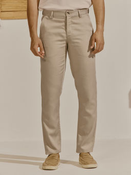 Andamen - Men Khaki Lyocell Cotton Linen Twill Straight Regular Fit Trouser