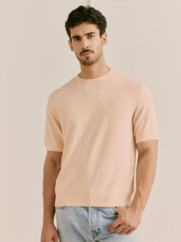 Andamen - Men Pink Pure Cotton Relaxed Fit Crew T-Shirt