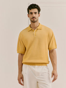 Andamen - Men Yellow Pure Cotton Melange Relaxed Fit Polo T-Shirt