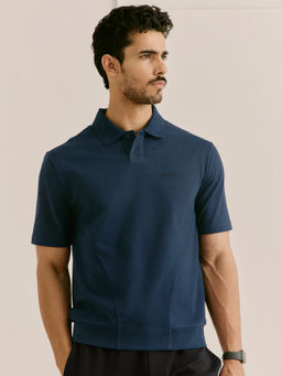 Andamen - Men Blue Compact Cotton Relaxed Fit Polo T-Shirt