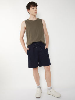 max - Men Blue Solid Cargo Shorts