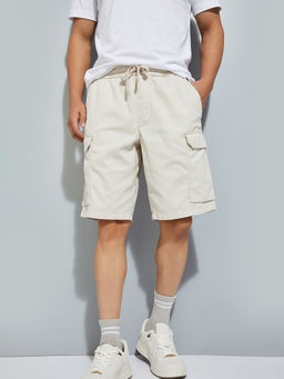 max - Urb_N Men Off White Solid Cargo Shorts