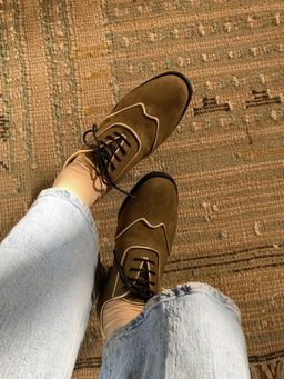 Chal Shoes - Green Suede Oxford Shoes