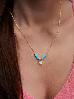 MINUTIAE - Gold-Plated Pendant Necklace with Chain - Turquoise