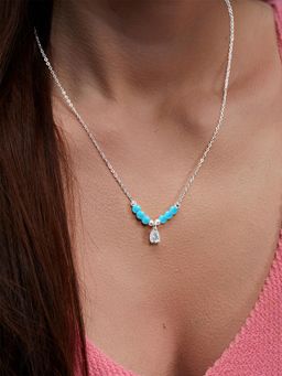 MINUTIAE - Silver-Plated Pendant Necklace with Chain - Turquoise