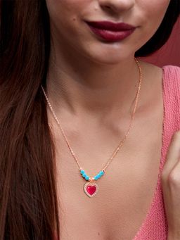 MINUTIAE - Rose Gold-Plated Pendant Necklace with Chain - Turquoise