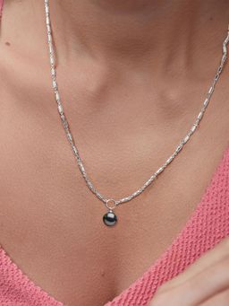 MINUTIAE - Silver-Plated Pendant Necklace with Chain - Black