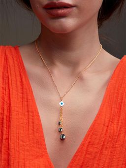 MINUTIAE - Gold-Plated Pendant Necklace with Chain - Black