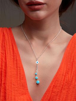 MINUTIAE - Silver-Plated Pendant Necklace with Chain - Turquoise
