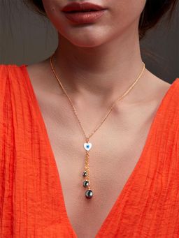 MINUTIAE - Gold-Plated Pendant Necklace with Chain - Black