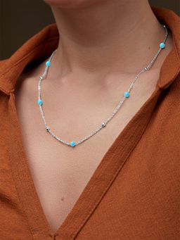 MINUTIAE - Silver-Plated Pendant Necklace with Chain - Turquoise