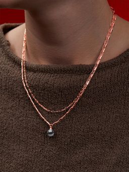 MINUTIAE - Rose Gold-Plated Pendant Necklace with Chain - Black